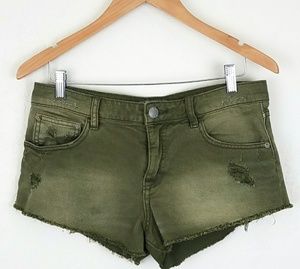 Free People Olive Distressed Shorts